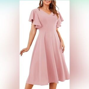 Modest pink Dress Flared Midi Cocktaill Aline Swing Sz 2XL mother of the…